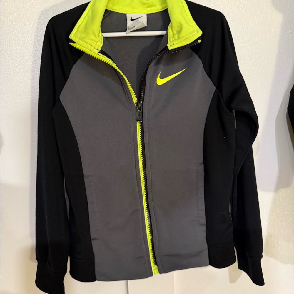 Nike Kids Black and Gray Jacket with Neon Yellow Accents